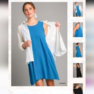 Umgee Linen Sleeveless Blue Dress Size Medium